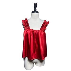 Adrienne Ruffled Red Silky Summer Blouse Size Small
